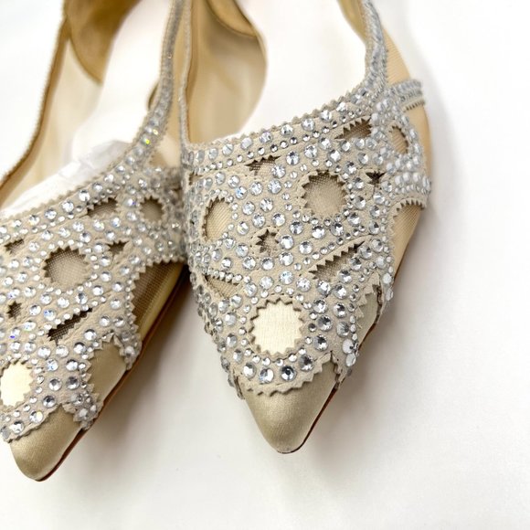 Badgley Mischka BHLDN Size‎ 11 Gigi Pointed Toe Jeweled Ivory Ballet Flats Shoes - Picture 7 of 15